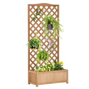 Outsunny Garden Wooden Planter Box with Trellis Lattice Flower Raised Bed, 76x36x170cm
