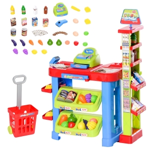 Jeu d'imitation commerçant caddie caisse enregistreuse + 45 accessoires