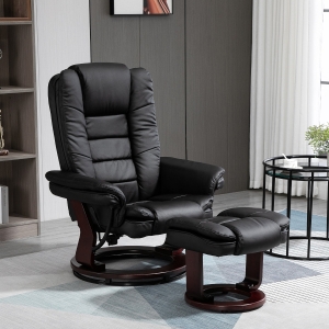 HOMCOM Faux Leather Extra-Padded Reclining Chair & Footstool - Black