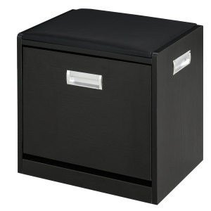 Banc meuble à chaussures - 1 abattant 2 niveaux - coussin revêtement PU noir
