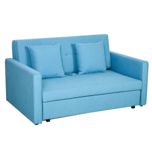 HOMCOM Polycotton 2-Seater Sofa Bed w/ Pillows Blue