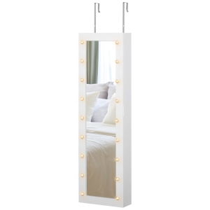Armoire à bijoux LED avec miroir à suspendre MDF blanc