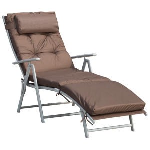 Outsunny Steel Frame Outdoor Garden Padded Sun Lounger w/ Pillow Brown