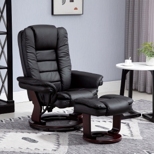 HOMCOM Faux Leather Extra-Padded Reclining Chair & Footstool - Black
