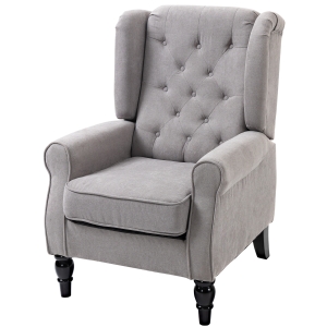 HOMCOM Wood Fabric Accent Armchair Home Furniture Retro Tufted Club Grey