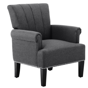 HOMCOM Upholdstered Armchair Modern Single Sofa with Rubber Wood Legs Dark Grey