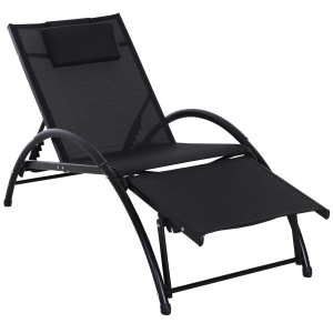 Outsunny Texteline Adjustable Recline Sun Lounger w/ Headrest Black