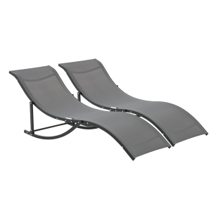 Outsunny Set of 2 S-shaped Lounge Chair Foldable Sleeping Bed 165x61x63cm Dark Grey