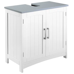 Kleankin Modern Under Sink Cabinet with Double Doors, Adjustable Shelves, Pedestal Bathroom Vanity Storage Unit, White.