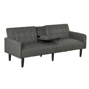 HOMCOM Upholstered Sofa bed 3 Seater Home Theater Futon Recliner with Cup Holders