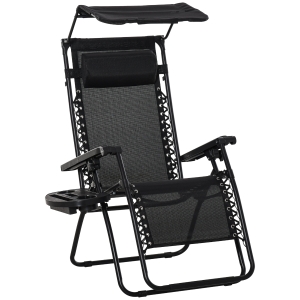 Outsunny Zero Gravity Garden Folding Patio Sun Lounger w/Cup Holder & Canopy Shade Black
