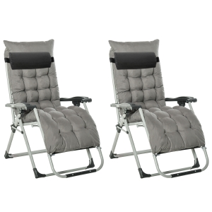 Outsunny Reclining 2 PCS Zero Gravity Chair Folding Garden Sun Lounger Cushion Headrest