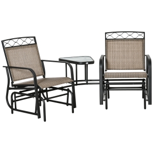 Outsunny 2-Person Outdoor Glider Rocker Chair with Center Table Breathable Mesh Fabric