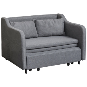 HOMCOM Two Seater Fabric Sofa Bed Convertible Loveseat Couch Sleeper Lounge with Storage for Living Room, Grey