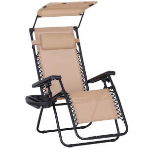 Outsunny Steel Frame Zero Gravity Outdoor Garden Deck Chair w/ Canopy Beige