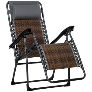 Outsunny Outdoor Zero Gravity Chair Headrest Cup Phone Holder Garden Backyard Brown