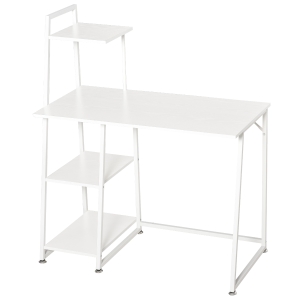 Bureau informatique 3 étagères châssis métal aspect bois blanc