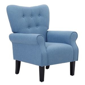 HOMCOM Butaca de Salón Tapizada en Tela Sillón Relax con Reposabrazos Asiento Acolchado y Patas de Madera Estilo Moderno para Dormitorio 78x74x97 cm Azul