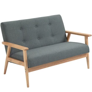 HOMCOM Modern 2/3-Seat Sofa Linen Fabric Upholstery Tufted Couch with Rubberwood Legs