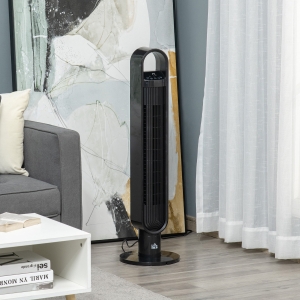 HOMCOM 39" Anion Freestanding Tower Fan Cooling for Bedroom with Oscillating, 3 Speed, 12h Timer, LED Sensor Panel, Remote Controller, Black