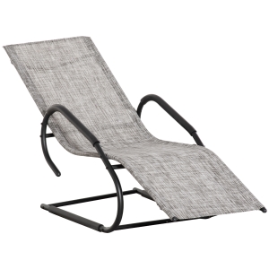 Outsunny Outdoor Sun Lounger with Headrest, Texteline Reclining Chaise Lounge Chair for Garden, Balcony, Deck, Grey