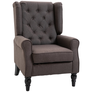 HOMCOM Wood Fabric Accent Armchair Home Furniture Retro Tufted Club Brown