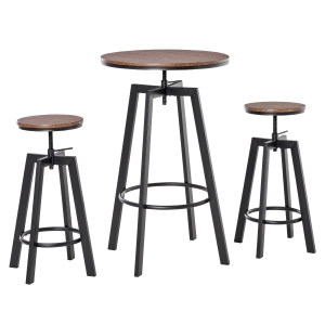 Homcom Ensemble Table de Bar + 2 Tabourets Marron 180 x 67 x 105 cm