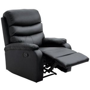 HOMCOM PU Leather Single Sofa Chair Manual Recliner Armchair W/Footrest-Black