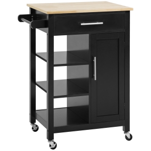 Desserte de cuisine multi-rangement noir bois hévéa