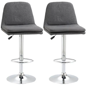 HOMCOM Morden Bar Stools Set of 2, Swivel Fabric Breakfast Barstools, Adjustable Kitchen Stools with Backs, Footrest for Home Pub Area, Grey