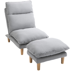 HOMCOM Double Padded Reclining Chair and Stool Set - Grey