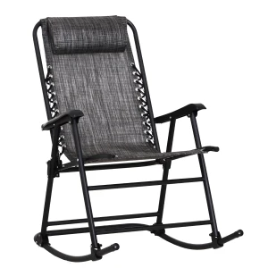 Outsunny Rocking Chair, Folding Outdoor Adjustable Zero-Gravity Rocker with Headrest for Camping, Fishing, Patio, Grey