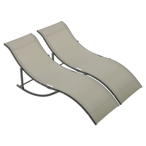Outsunny Set of 2 S-shaped Lounge Chair Foldable Sleeping Bed 165x61x63cm Khaki