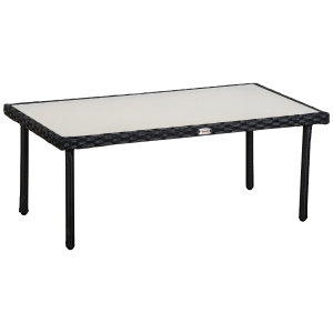Table basse de jardin plateau verre trempé résine tressée