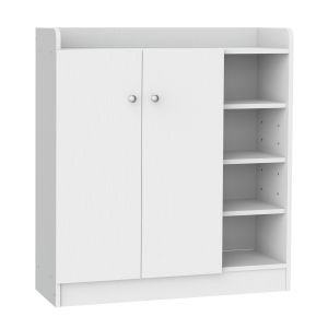 HOMCOM Zapatero Armario Madera Mueble Zapatero Gabinete 2 Puertas 4 Estantes Baldas Interiores Ajustables 83x30x90cm Blanco