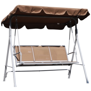 Outsunny Outdoor 3-Seater Swing Chair with Canopy Garden Hammock Glider Bed-Brown