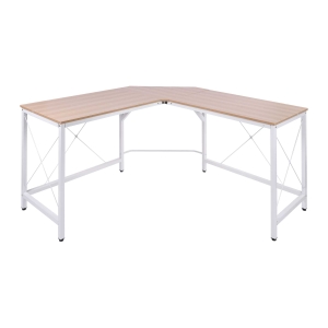 HOMCOM Mesa de Ordenador PC Escritorio para Oficina Hogar Tipo Mesa Esquinera Forma L Marco Acero 150x150x76cm Roble