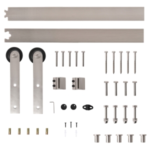 HOMCOM 2m Sliding Wood Barn Door Stainless Steel Set