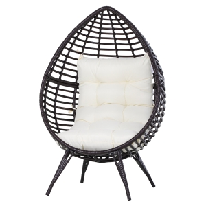 Outsunny Sillón de Exterior de Ratán en Forma de Lágrima con Cojín Acolchado Estilo Moderno para Jardín Terraza Balcón Carga 160 kg 101x89x156 cm Marrón y Crema