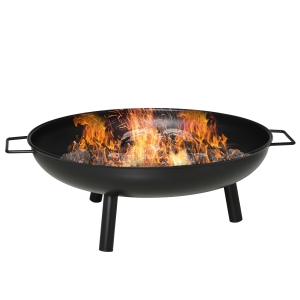 Outsunny Brasero Exterior Ø58x23 cm Cuenco de Fuego Redondo con Asas de Transporte 3 Pies y Marco de Metal para Hogueras Leñas Terraza Jardín al Aire Libre Negro