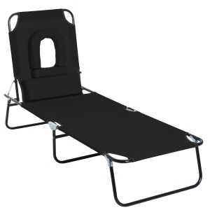 Outsunny Adjustable Sun Lounger W/Pillow-Black