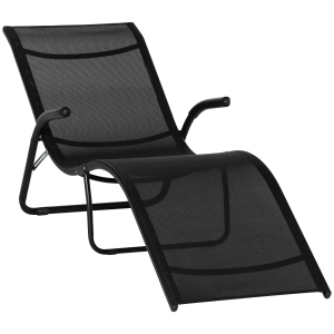 Outsunny Tumbona Plegable de Jardín con Reposabrazos Reposapiés Respaldo Transpirable y Marco de Metal Ergonómico para Terraza Playa Camping 170x62x68 cm Negro