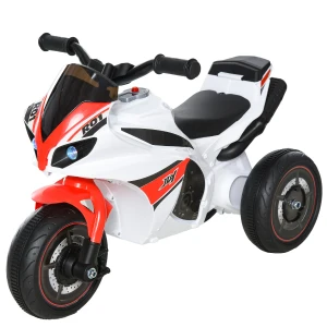 HOMCOM Toddlers 3-Wheel Plastic Motorcycle Push Walker with Music, Front Light for Kids Aged 18-36 Months ,Red/White