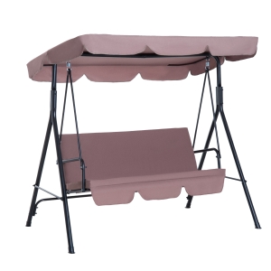 Outsunny Columpio de Jardín de 3 Plazas Silla Balancín con Parasol Techo Ajustable en Ángulo para Terraza Balcón Carga Máx. 200 kg Acero 172x110x153 cm Marrón