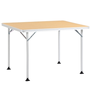 Outsunny Mesa de Camping Plegable Mesa de Picnic Portátil de Aluminio con Encimera de Madera y 4 Almohadillas de Pie Multifuncional para Terraza Jardín Playa 115x85x75 cm Natural