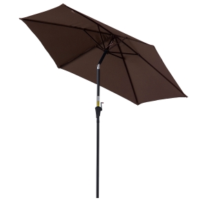 Outsunny Patio Umbrella Parasol Sun Shade Tilt Crank Garden Aluminium Coffee 2.7M