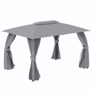 Outsunny Gazebo da Giardino 3.95x2.95m con Doppio Tettuccio, Pareti in Poliestere e 8 Picchetti, in Acciaio, Grigio