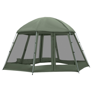 Outsunny Tente de camping randonnée hexagonale pour 6 à 8 personnes avec sac de transport et piquets de sol - dim. 493L x 493L x 240H cm fibre verre polyester - vert foncé