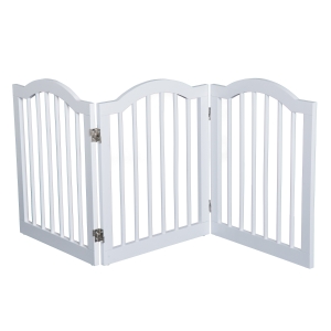 Pawhut Wooden Dog Gate For Stairs Stepover Panel Pet Fence Folding Safety Barrier-White