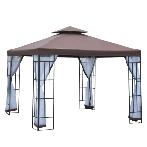 Outsunny Gazebo Two-Tier Metal Party Tent Canopy, 3m x3m-Coffee